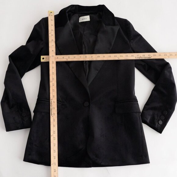 Vicolo Black Single Button Velvet Satin Lapel Collar Designer Blazer S - Picture 4 of 14